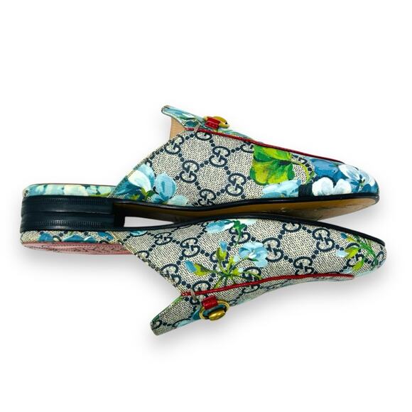 Gucci Princeton GG Monogram Floral Blooms Loafer Slipper Mule Blue 37 EU Women - Picture 9 of 14